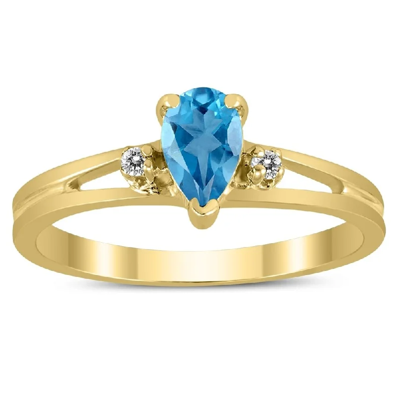 Lapis Lazuli Gemstone Rings in Sterling Silver with a Star - Shaped Setting for a Celestial - Inspired Piece6X4MM Blue Topaz and Diamond Pear Shaped Open Three Stone Ring in 10K Yellow Gold