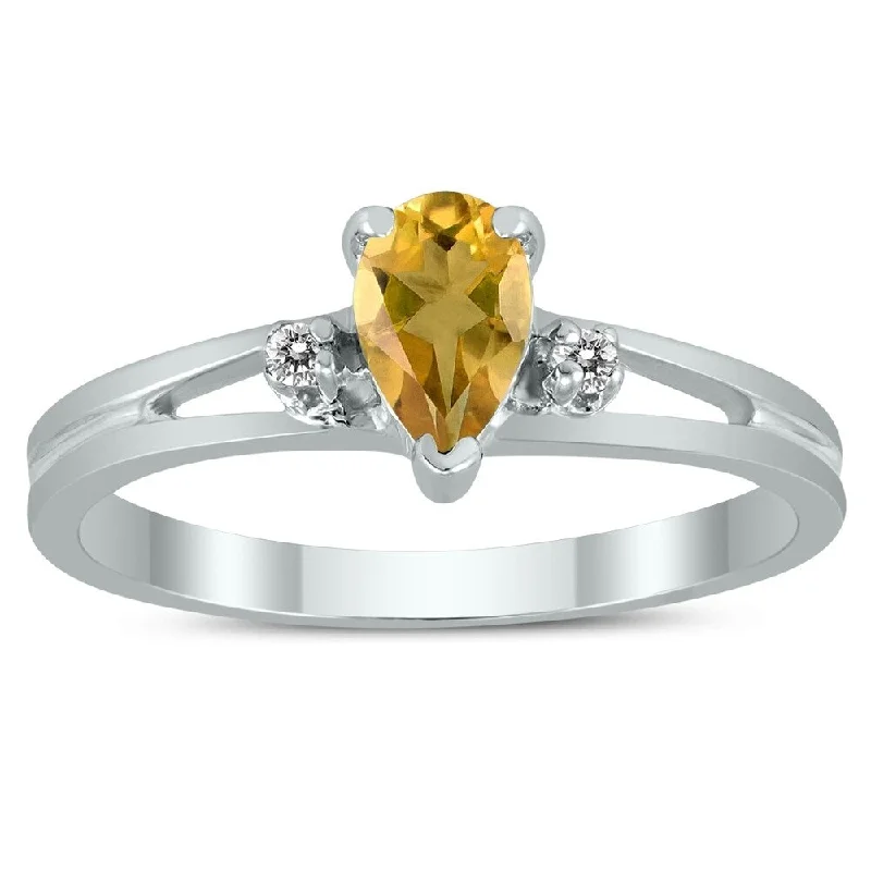 Sapphire Gemstone Rings in 18K White Gold with Diamond Accents for an Elegant Engagement6X4MM Citrine and Diamond Pear Shaped Open Three Stone Ring in 10K White Gold