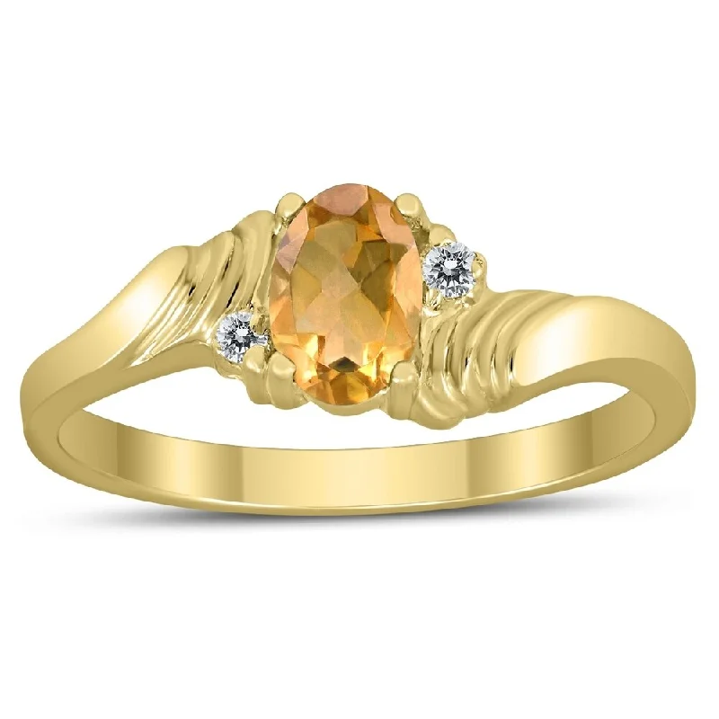 Garnet Gemstone Rings in 18K Gold Vermeil with Intricate Engravings for a Traditional Aesthetic6X4MM Citrine and Diamond Wave Ring in 10K Yellow Gold