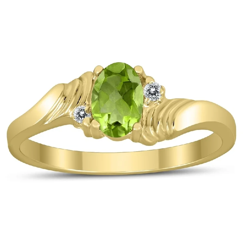 Topaz Gemstone Rings in 10K Gold with a Channel - Set Design for a Contemporary and Durable Option6X4MM Peridot and Diamond Wave Ring in 10K Yellow Gold