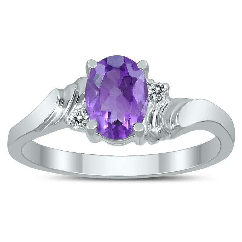 Iolite Gemstone Rings in 10K Gold with a Twisted Band for a Distinctive and Stylish Accessory7X5MM Amethyst and Diamond Wave Ring in 10K White Gold