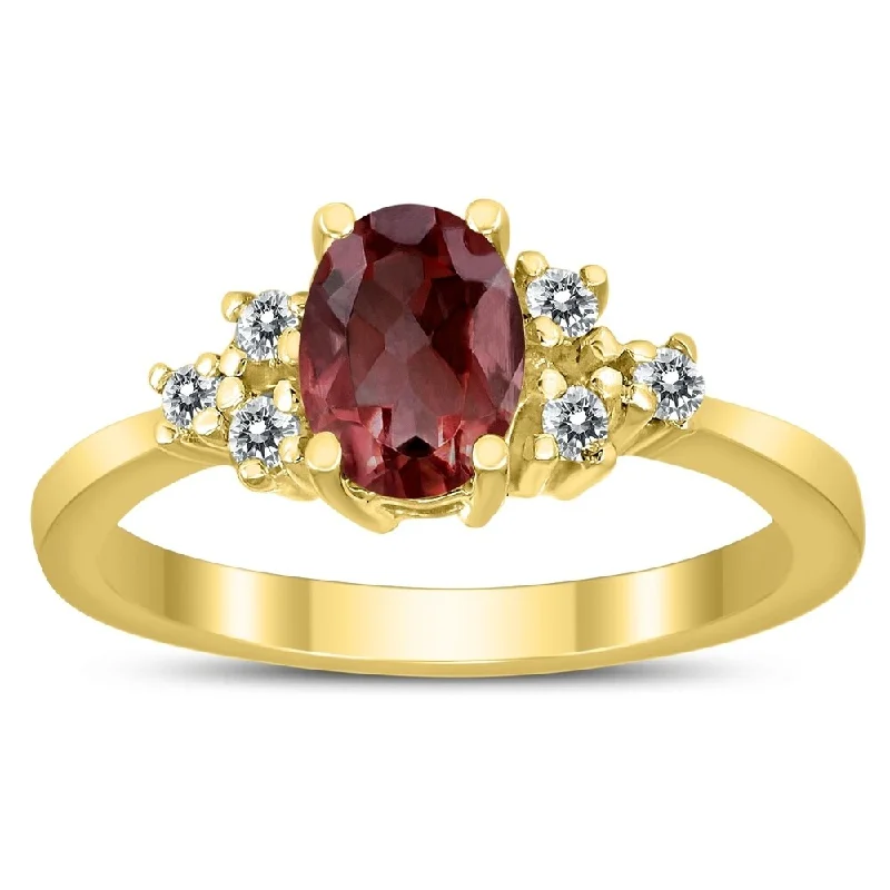 Garnet Gemstone Rings in 18K Gold Vermeil with Intricate Engravings for a Traditional Aesthetic7X5MM Garnet and Diamond Regal Ring in 10K Yellow Gold