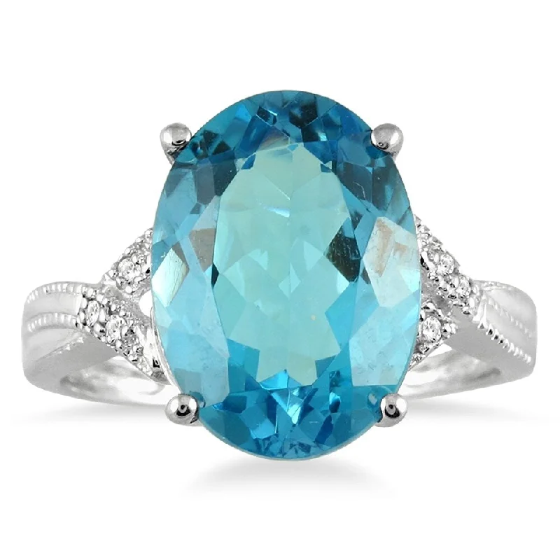 Sapphire Gemstone Rings in 18K White Gold with Diamond Accents for an Elegant Engagement8 Carat Oval Swiss Blue Topaz and Diamond Ring in 10K White Gold