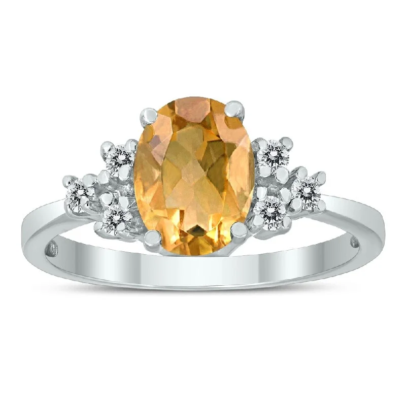 Garnet Gemstone Rings in 18K Gold Vermeil with Intricate Engravings for a Traditional Aesthetic8X6MM Citrine and Diamond Regal Ring in 10K White Gold