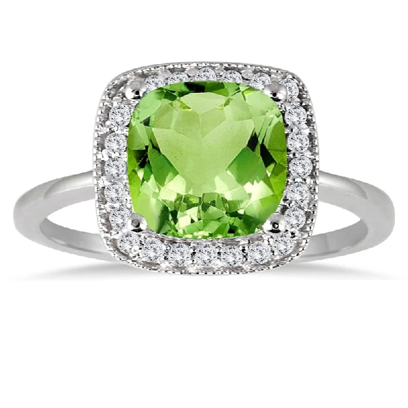 Ruby Gemstone Rings in 14K Yellow Gold with a Solitaire Setting for a Classic and Bold StatementCushion Cut Peridot and Diamond Halo Ring in 14K White Gold