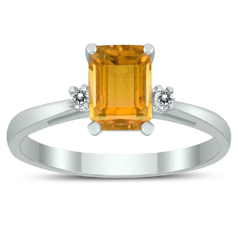 Ruby Gemstone Rings in 14K Yellow Gold with a Solitaire Setting for a Classic and Bold StatementEmerald Cut 7X5MM Citrine and Diamond Three Stone Ring in 10K White Gold