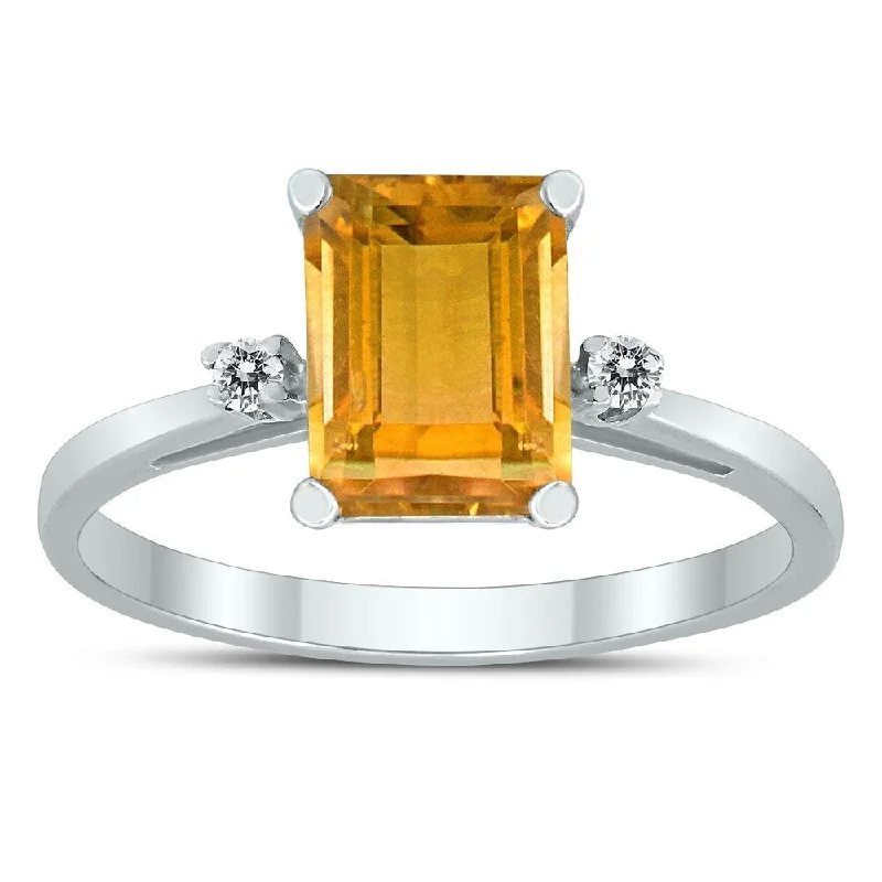 Tourmaline Gemstone Rings in 18K Two - Tone Gold with a Floral - Shaped Setting for a Feminine TouchEmerald Cut 8X6MM Citrine and Diamond Three Stone Ring in 10K White Gold