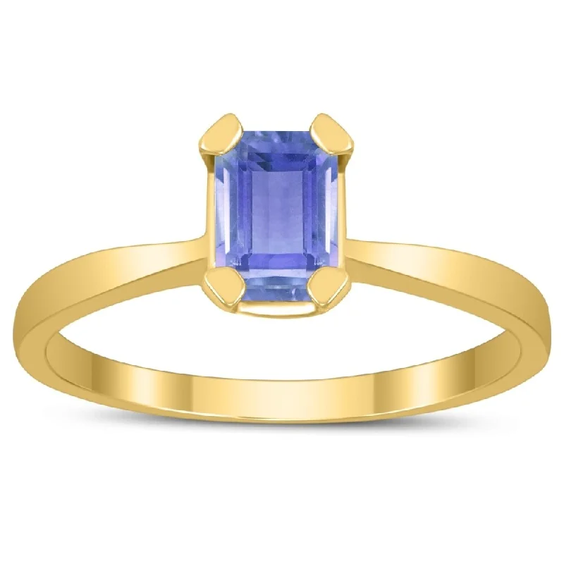 Aquamarine Gemstone Rings in 9K Gold with a Bezel Setting for a Modern and Secure FitEmerald Shaped 6X4MM Tanzanite Solitaire Ring in 10K Yellow Gold