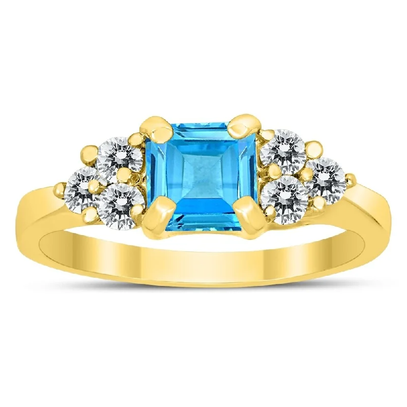 Emerald Gemstone Rings Set in Platinum with Filigree Work for a Vintage - Inspired LookPrincess Cut 6X6MM Blue Topaz and Diamond Duchess Ring in 10K Yellow Gold