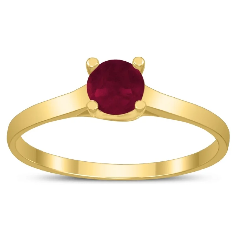 Tanzanite Gemstone Rings in 10K Gold with a Trilogy Design for a Sophisticated GiftRound 4MM Ruby Cathedral Solitaire Ring in 10K Yellow Gold