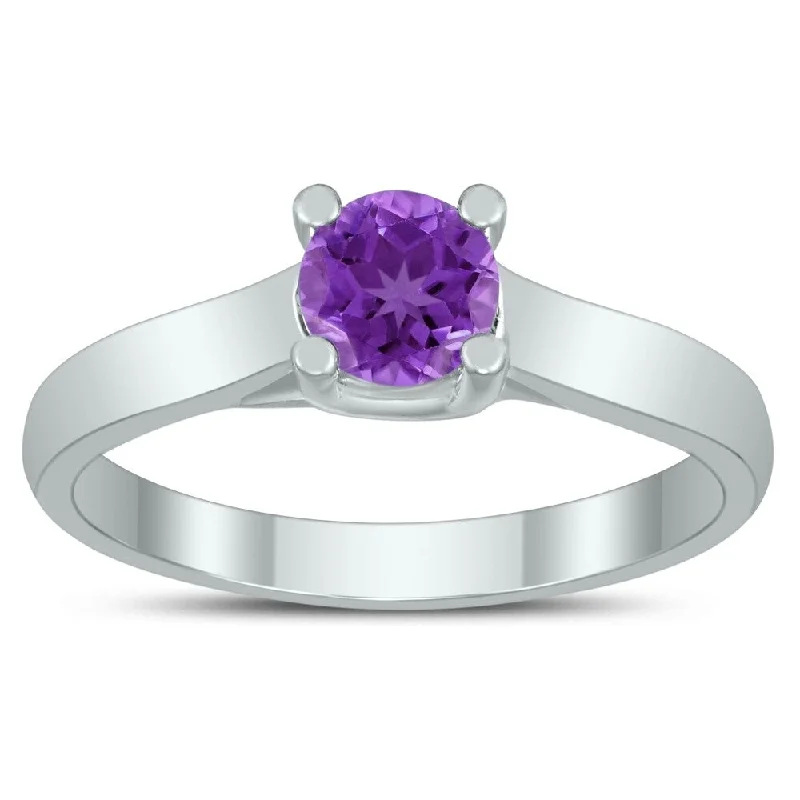 Amethyst Gemstone Rings in Sterling Silver with a Halo of Cubic Zirconia for a Budget - Friendly LuxuryRound 5MM Amethyst Cathedral Solitaire Ring in 10K White Gold