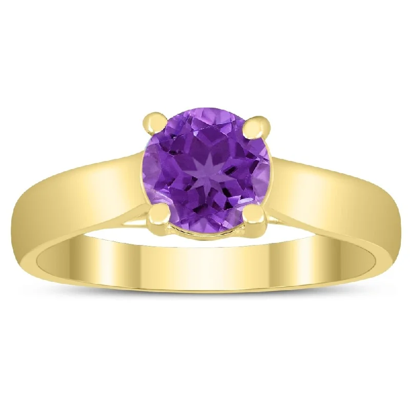 Ruby Gemstone Rings in 14K Yellow Gold with a Solitaire Setting for a Classic and Bold StatementRound 6MM Amethyst Cathedral Solitaire Ring in 10K Yellow Gold