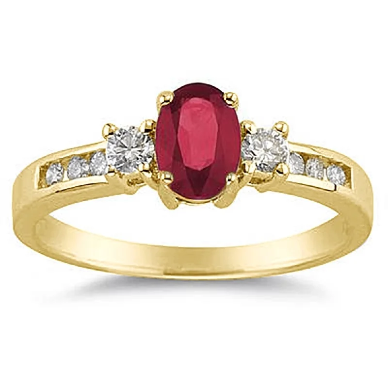 Ruby Gemstone Rings in 14K Yellow Gold with a Solitaire Setting for a Classic and Bold StatementRuby and Diamond Regal Channel Ring in 14K Yellow Gold