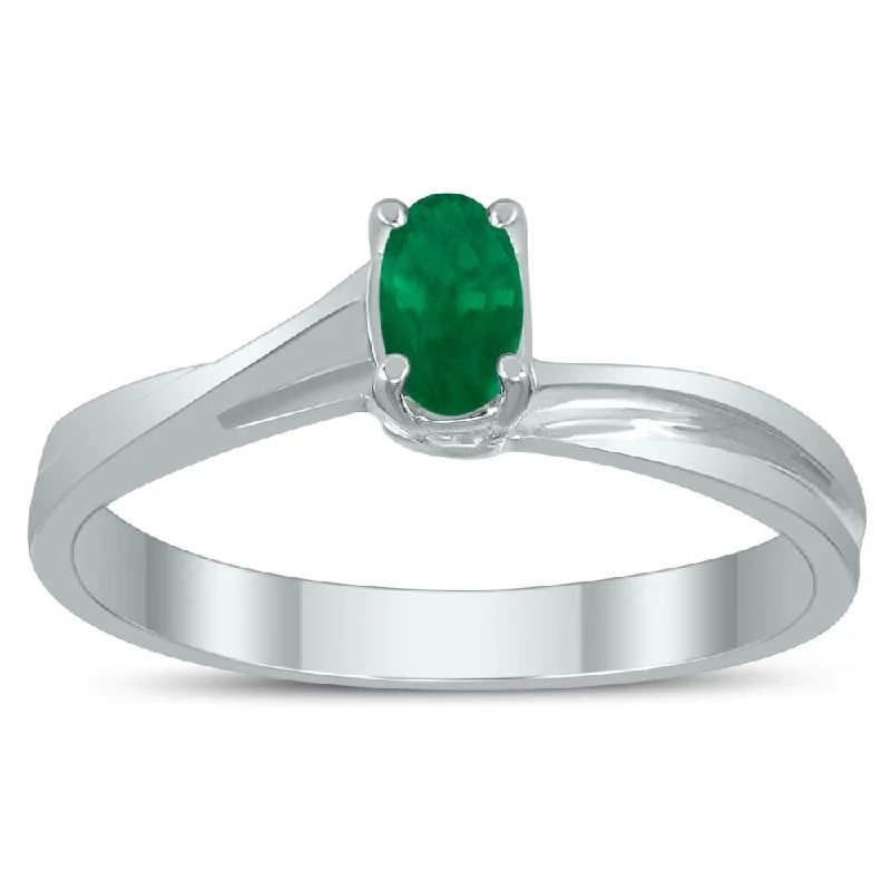 Tourmaline Gemstone Rings in 18K Two - Tone Gold with a Floral - Shaped Setting for a Feminine TouchSolitaire Oval 5X3MM Emerald Gemstone Twist Ring in 10K White Gold