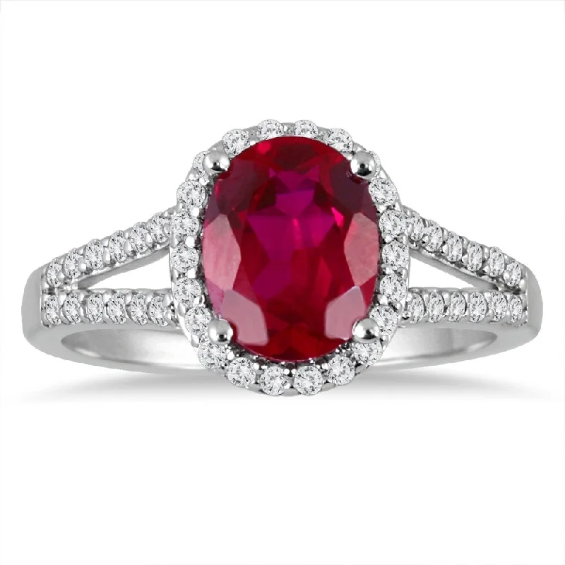 Sapphire Gemstone Rings in 18K White Gold with Diamond Accents for an Elegant EngagementSplit Shank Ruby and Diamond Halo Ring in 14K White Gold