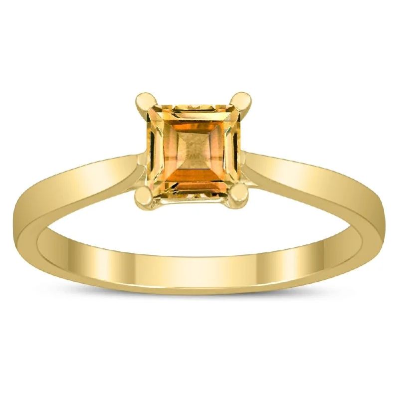 Agate Gemstone Rings in Sterling Silver with a Mosaic - Inspired Inlay for a Bohemian StyleSquare Princess Cut 5MM Citrine Solitaire Ring in 10K Yellow Gold