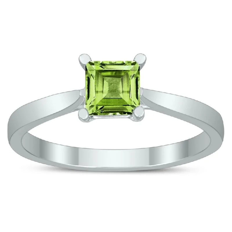 Peridot Gemstone Rings in 14K Gold - Filled Metal with a Pave - Set Band for a Sparkling LookSquare Princess Cut 5MM Peridot Solitaire Ring in 10K White Gold