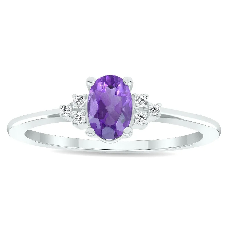 Peridot Gemstone Rings in 14K Gold - Filled Metal with a Pave - Set Band for a Sparkling LookWomen's Amethyst and Diamond Half Moon Ring in 10K White Gold