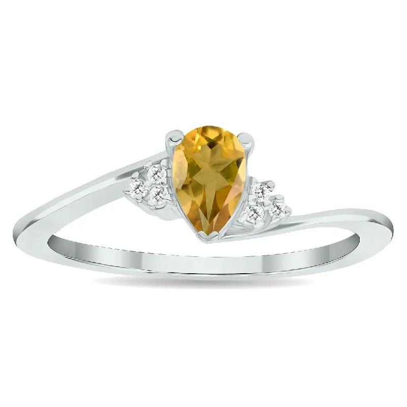 Citrine Gemstone Rings in Stainless Steel with a Stackable Design for a Trendy Everyday WearWomen's Citrine and Diamond Tierra Ring in 10K White Gold