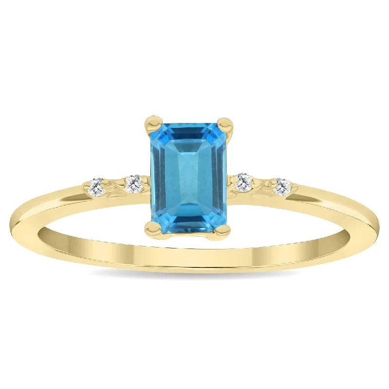 Alexandrite Gemstone Rings in Platinum with a Hidden Halo for a Rare and Luxurious PieceWomen's Emerald Cut Blue Topaz and Diamond Sparkle Ring in 10K Yellow Gold