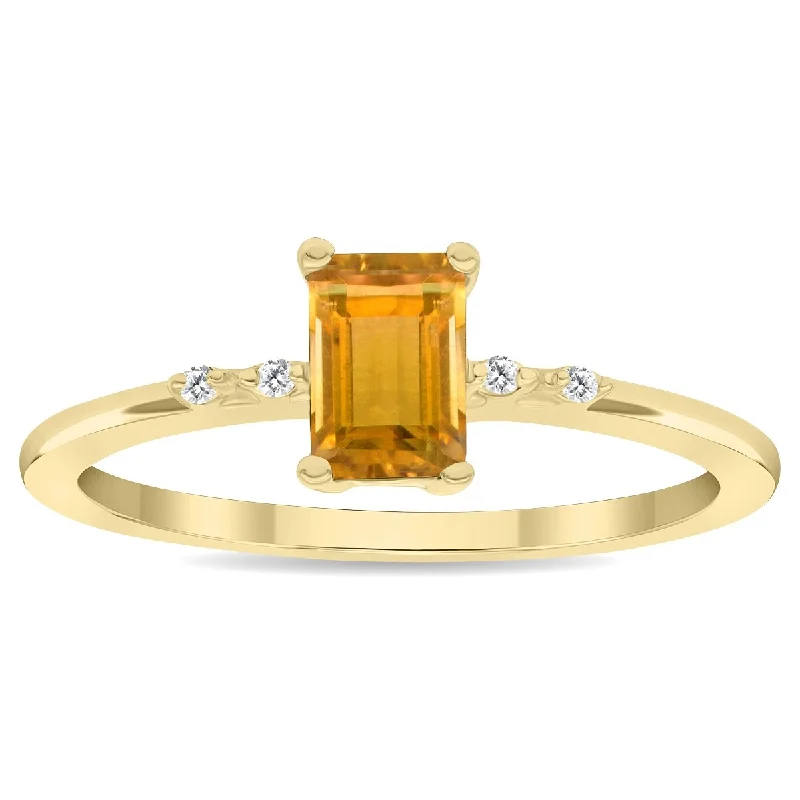 Peridot Gemstone Rings in 14K Gold - Filled Metal with a Pave - Set Band for a Sparkling LookWomen's Emerald Cut Citrine and Diamond Sparkle Ring in 10K Yellow Gold