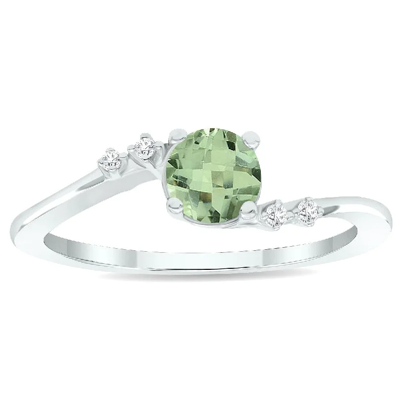 Peridot Gemstone Rings in 14K Gold - Filled Metal with a Pave - Set Band for a Sparkling LookWomen's Green Amethyst and Diamond Tierra Ring in 10K White Gold