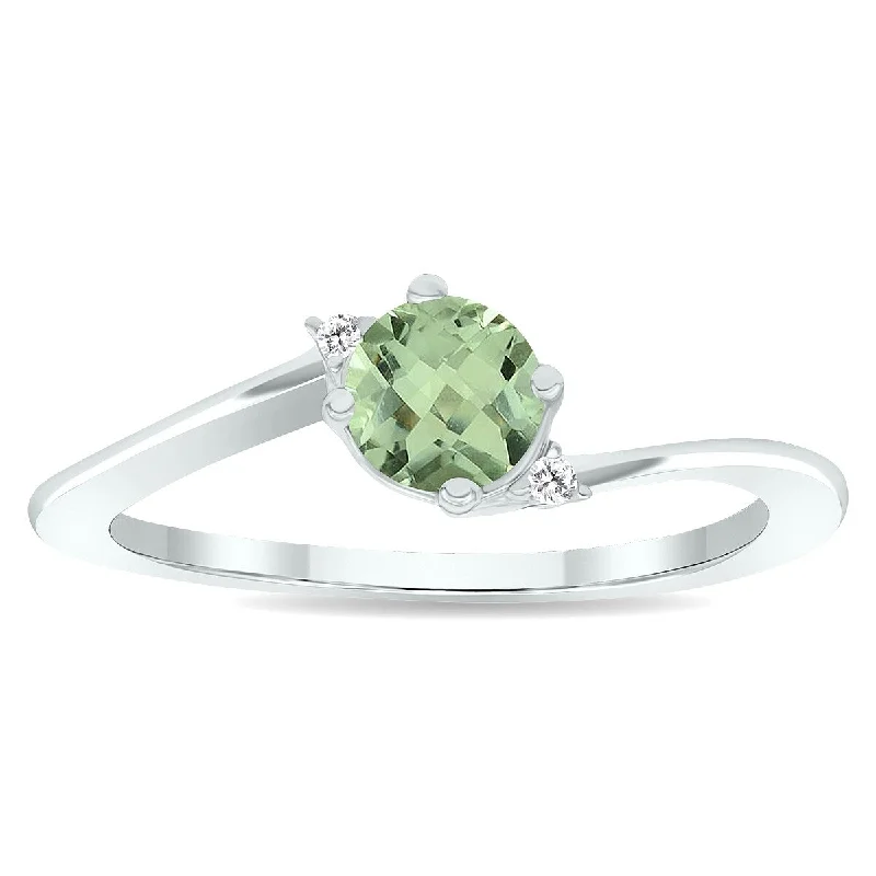 Aquamarine Gemstone Rings in 9K Gold with a Bezel Setting for a Modern and Secure FitWomen's Green Amethyst and Diamond Wave Ring in 10K White Gold