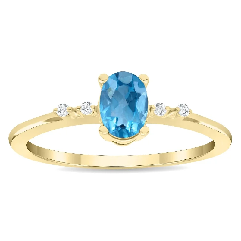 Amethyst Gemstone Rings in Sterling Silver with a Halo of Cubic Zirconia for a Budget - Friendly LuxuryWomen's Oval Shaped Blue Topaz and Diamond Sparkle Ring in 10K Yellow Gold