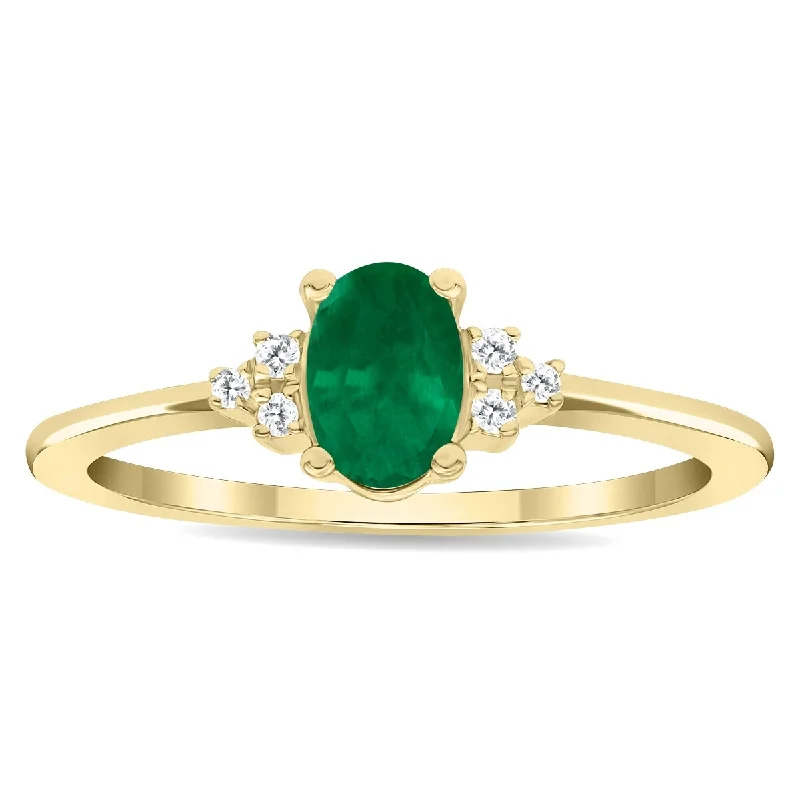 Tourmaline Gemstone Rings in 18K Two - Tone Gold with a Floral - Shaped Setting for a Feminine TouchWomen's Oval Shaped Emerald and Diamond Half Moon Ring in 10K Yellow Gold