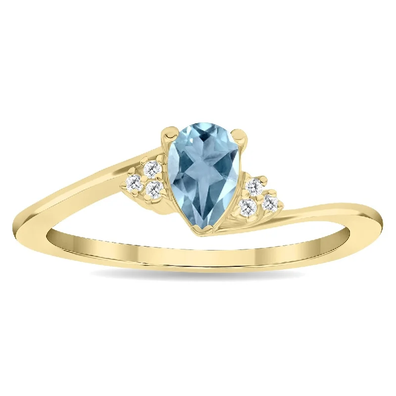 Tanzanite Gemstone Rings in 10K Gold with a Trilogy Design for a Sophisticated GiftWomen's Pear Shaped Aquamarine and Diamond Tierra Ring in 10K Yellow Gold