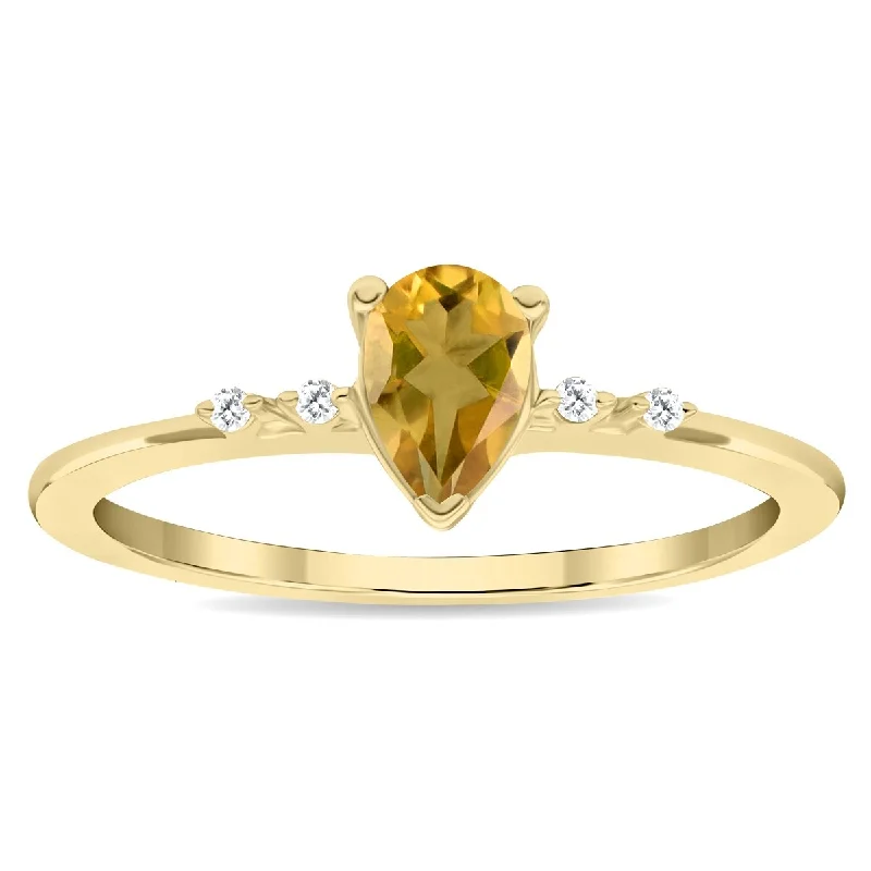 Garnet Gemstone Rings in 18K Gold Vermeil with Intricate Engravings for a Traditional AestheticWomen's Pear Shaped Citrine and Diamond Sparkle Ring in 10K Yellow Gold