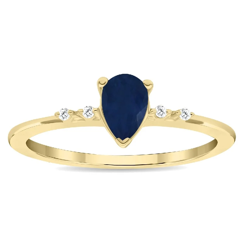 Alexandrite Gemstone Rings in Platinum with a Hidden Halo for a Rare and Luxurious PieceWomen's Pear Shaped Sapphire and Diamond Sparkle Ring in 10K Yellow Gold