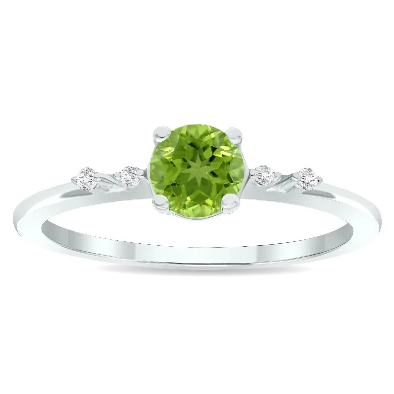 Amethyst Gemstone Rings in Sterling Silver with a Halo of Cubic Zirconia for a Budget - Friendly LuxuryWomen's Peridot and Diamond Sparkle Ring in 10K White Gold