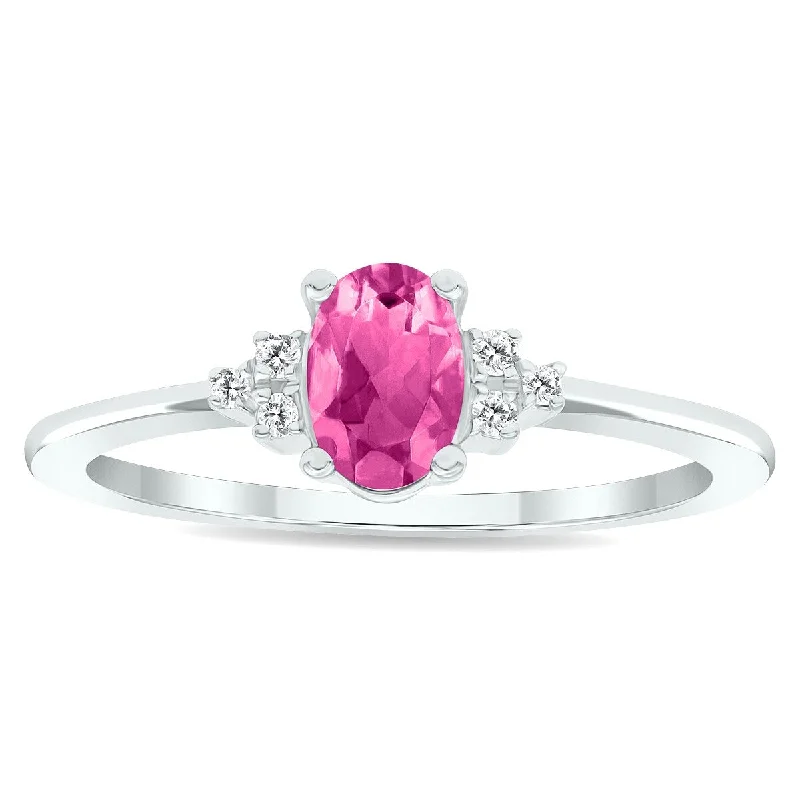 Alexandrite Gemstone Rings in Platinum with a Hidden Halo for a Rare and Luxurious PieceWomen's Pink Topaz and Diamond Half Moon Ring in 10K White Gold