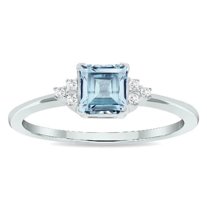 Tourmaline Gemstone Rings in 18K Two - Tone Gold with a Floral - Shaped Setting for a Feminine TouchWomen's Princess Cut Aquamarine and Diamond Half Moon Ring in 10K White Gold