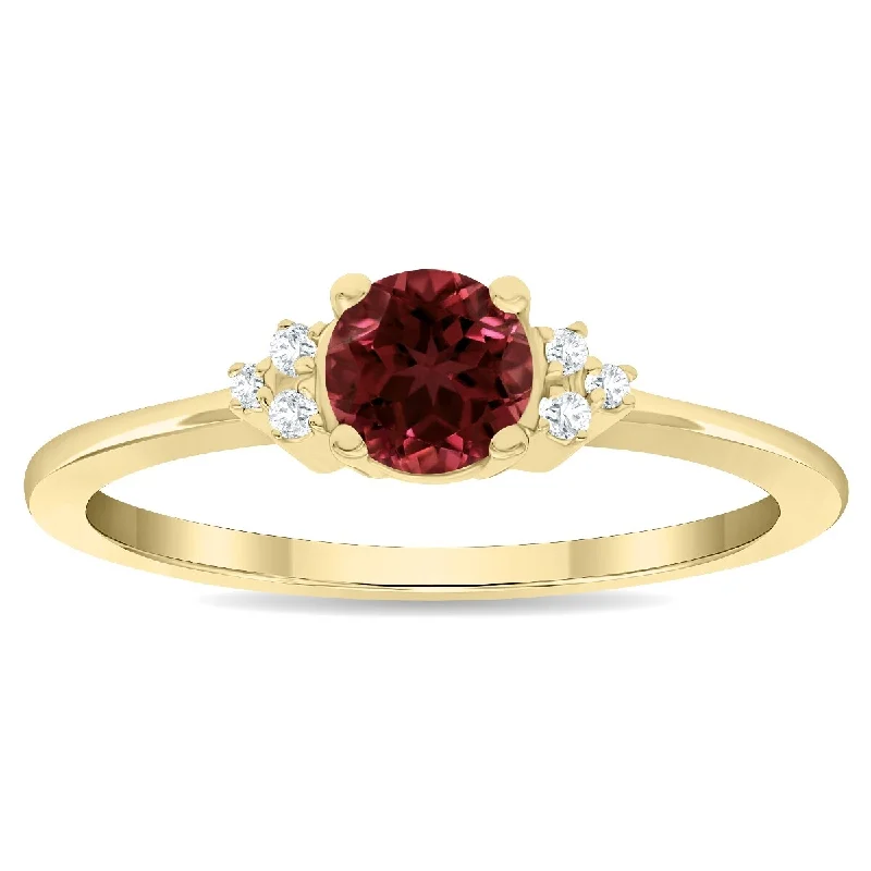 Ruby Gemstone Rings in 14K Yellow Gold with a Solitaire Setting for a Classic and Bold StatementWomen's Round Shaped Garnet and Diamond Half Moon Ring in 10K Yellow Gold