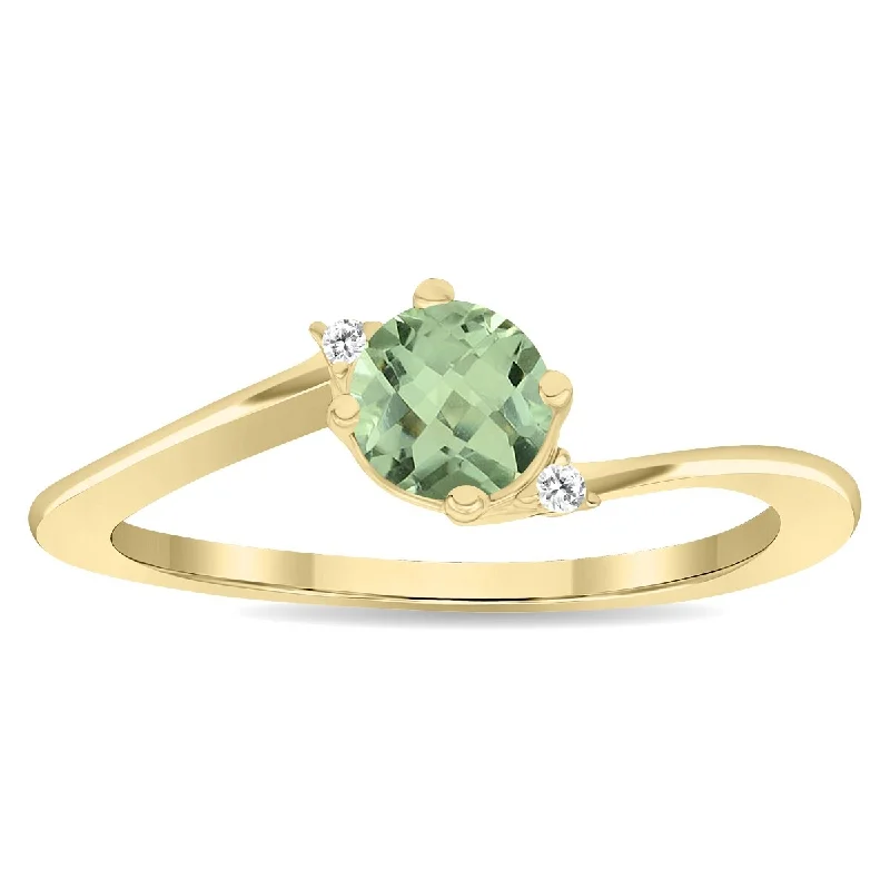 Emerald Gemstone Rings Set in Platinum with Filigree Work for a Vintage - Inspired LookWomen's Round Shaped Green Amethyst and Diamond Wave Ring in 10K Yellow Gold