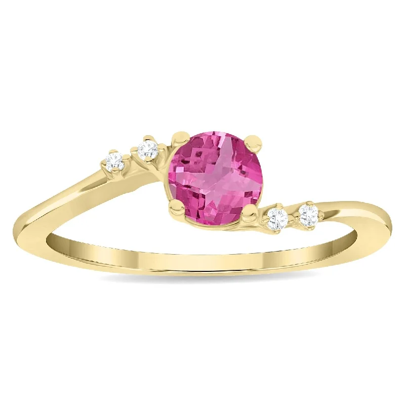 Topaz Gemstone Rings in 10K Gold with a Channel - Set Design for a Contemporary and Durable OptionWomen's Round Shaped Pink Topaz and Diamond Tierra Ring in 10K Yellow Gold