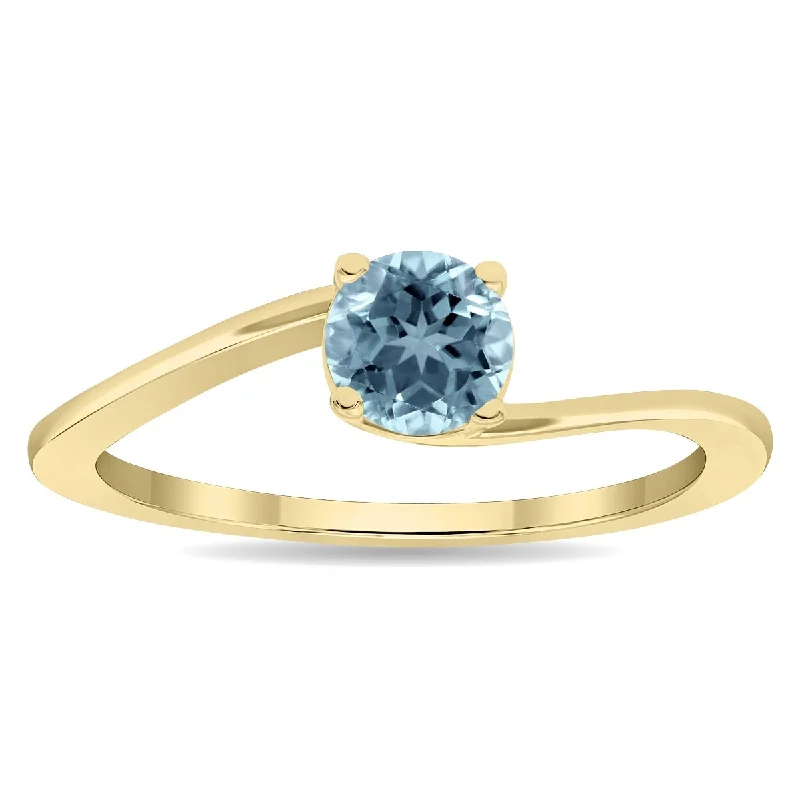 Tourmaline Gemstone Rings in 18K Two - Tone Gold with a Floral - Shaped Setting for a Feminine TouchWomen's Round Shaped Solitaire Aquamarine Wave Ring in 10K Yellow Gold