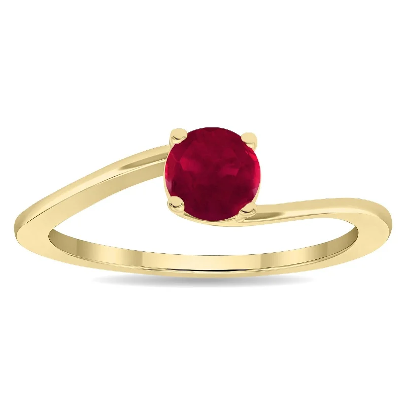 Topaz Gemstone Rings in 10K Gold with a Channel - Set Design for a Contemporary and Durable OptionWomen's Round Shaped Solitaire Ruby Wave Ring in 10K Yellow Gold