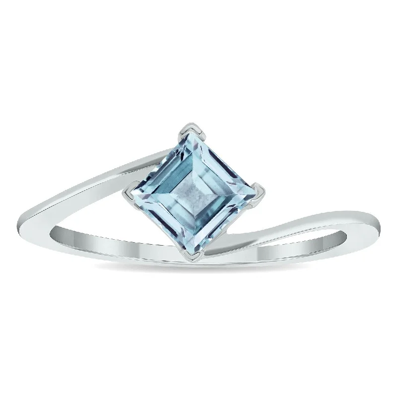 Agate Gemstone Rings in Sterling Silver with a Mosaic - Inspired Inlay for a Bohemian StyleWomen's Solitaire Aquamarine Wave Ring in 10K White Gold