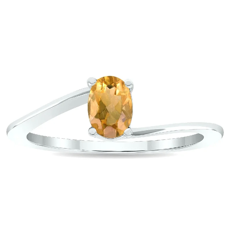 Agate Gemstone Rings in Sterling Silver with a Mosaic - Inspired Inlay for a Bohemian StyleWomen's Solitaire Citrine Wave Ring in 10K White Gold