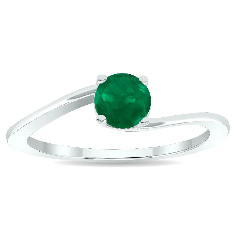 Jasper Gemstone Rings in 18K Gold Vermeil with a Matte Finish for a Subtle and Elegant LookWomen's Solitaire Emerald Wave Ring in 10K White Gold