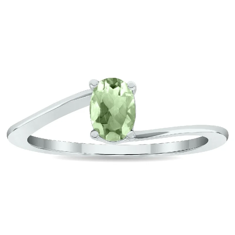 Citrine Gemstone Rings in Stainless Steel with a Stackable Design for a Trendy Everyday WearWomen's Solitaire Green Amethyst Wave Ring in 10K White Gold