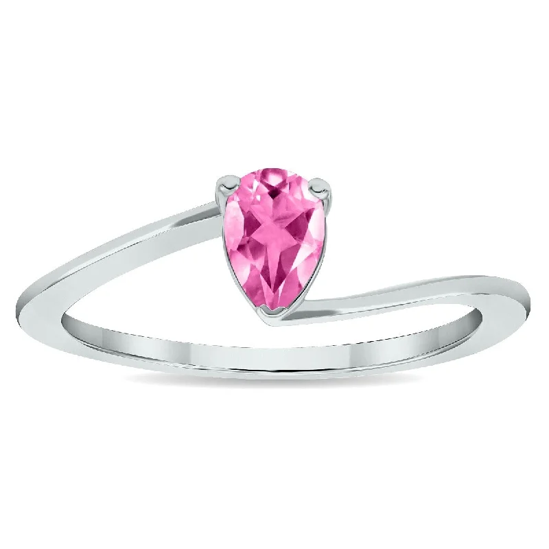 Topaz Gemstone Rings in 10K Gold with a Channel - Set Design for a Contemporary and Durable OptionWomen's Solitaire Pink Topaz Wave Ring in 10K White Gold