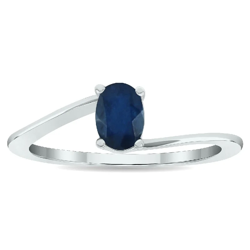 Lapis Lazuli Gemstone Rings in Sterling Silver with a Star - Shaped Setting for a Celestial - Inspired PieceWomen's Solitaire Sapphire Wave Ring in 10K White Gold