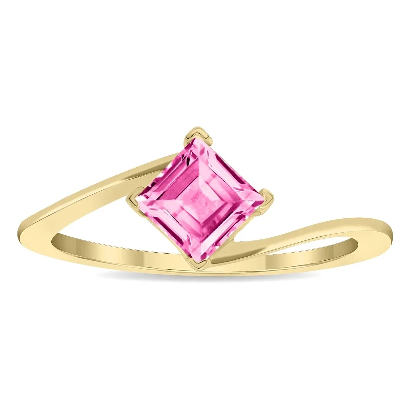 Iolite Gemstone Rings in 10K Gold with a Twisted Band for a Distinctive and Stylish AccessoryWomen's Solitaire Square Shaped Pink Topaz Wave Ring in 10K Yellow Gold