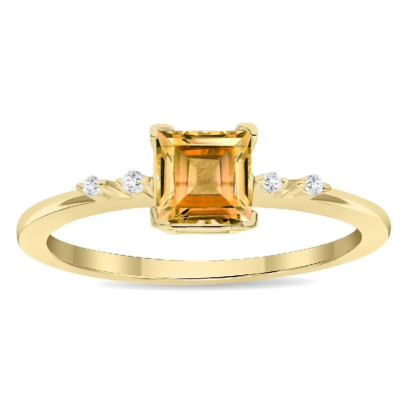 Citrine Gemstone Rings in Stainless Steel with a Stackable Design for a Trendy Everyday WearWomen's Square Shaped Citrine and Diamond Sparkle Ring in 10K Yellow Gold