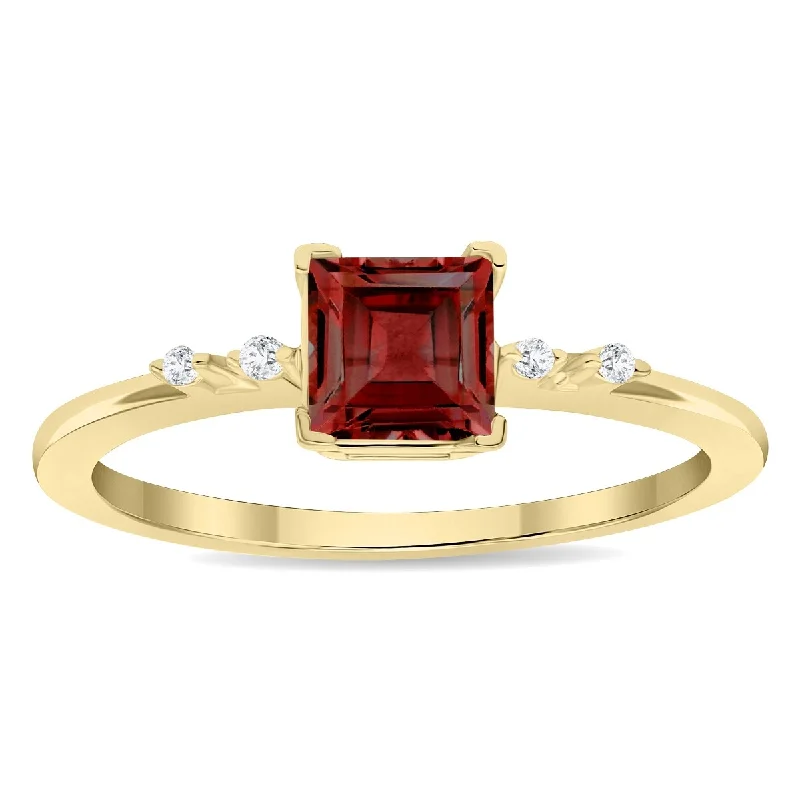 Alexandrite Gemstone Rings in Platinum with a Hidden Halo for a Rare and Luxurious PieceWomen's Square Shaped Garnet and Diamond Sparkle Ring in 10K Yellow Gold