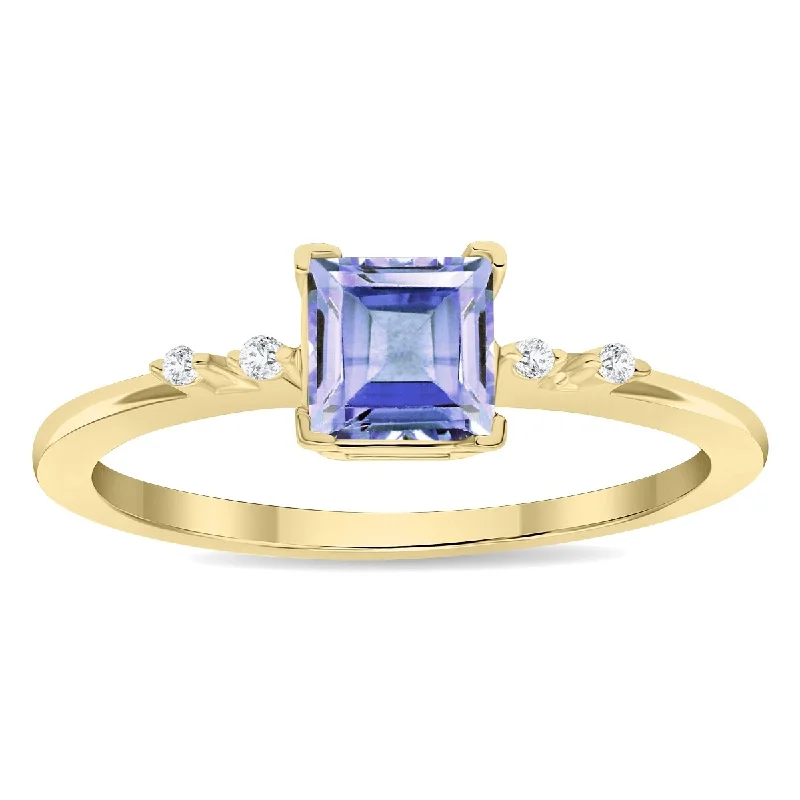 Topaz Gemstone Rings in 10K Gold with a Channel - Set Design for a Contemporary and Durable OptionWomen's Square Shaped Tanzanite and Diamond Sparkle Ring in 10K Yellow Gold